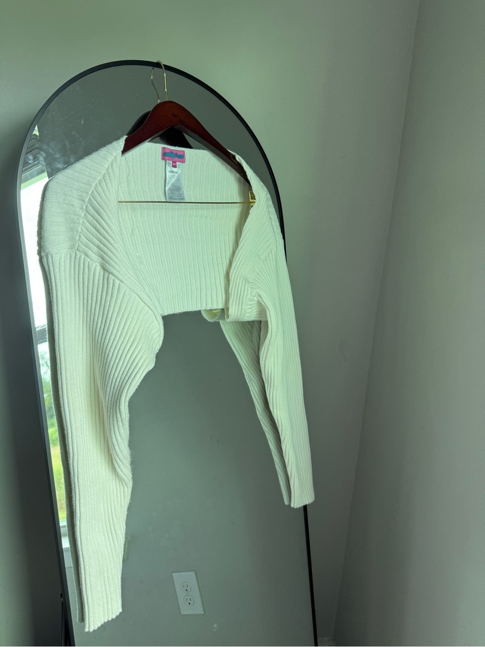 Edikted Cream Ribbed Knit Long Sleeve Cropped Shrug Bolero Cardigan M/L